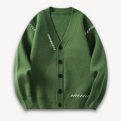 Men's cream oversized cardigan soft wool-blend knit button closure relaxed fit casual layering