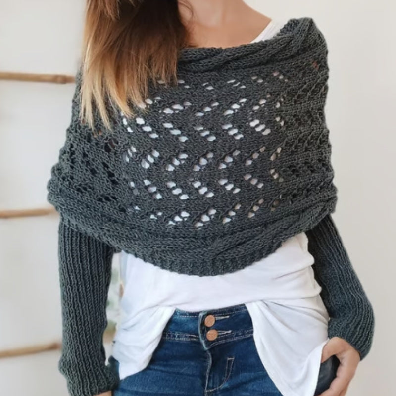 Maribel hand-knitted openwork scarf with sleeves, hypoallergenic acrylic yarn, lightweight cozy wrap