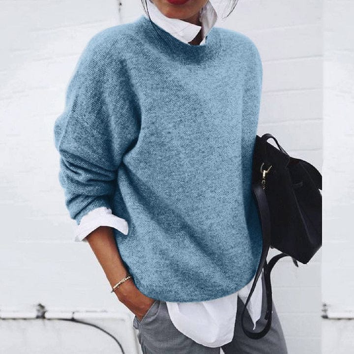 Women's soft round neck pullover sweater cozy knit everyday comfort relaxed fit wardrobe staple