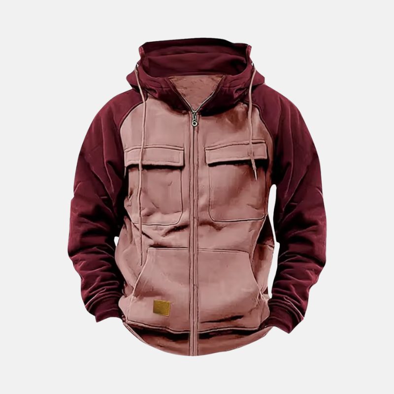 Men's relaxed fit pullover hoodie knit blend hip-length silhouette with drawstring hood athleisure