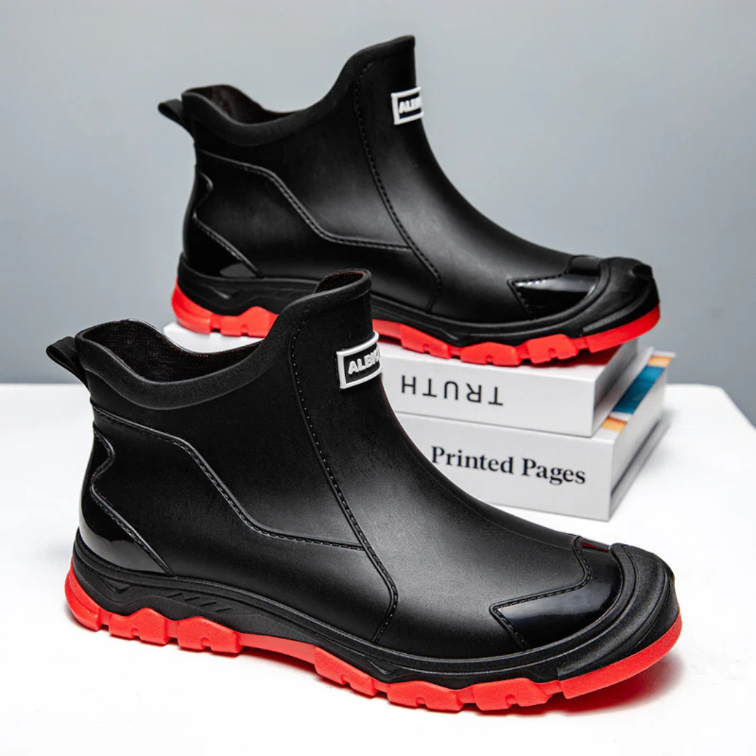 Men's waterproof ankle boots with non-slip tread, pull-on design for all-weather comfort and style