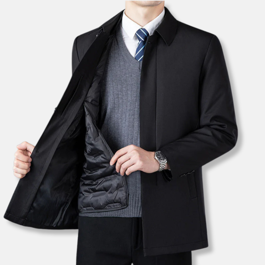 Men's wool-blend tailored fit blazer classic collar button front mid-length in neutral tone