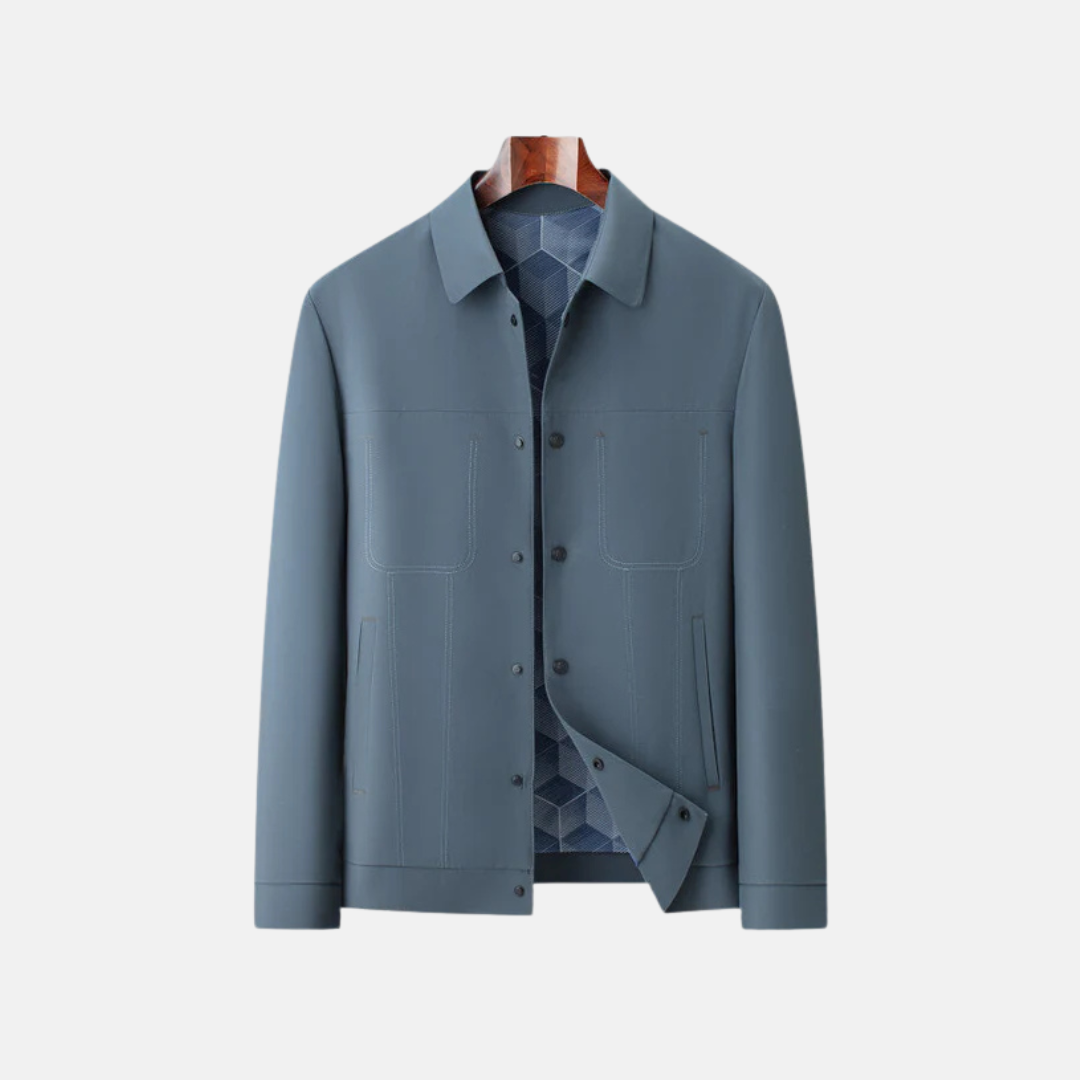 Men's casual hip-length jacket relaxed fit button front with patterned lining by Wavlynn