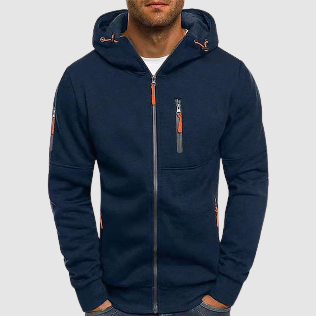 Men's cotton zip hoodie casual slim fit with full-length front zipper and kangaroo pockets