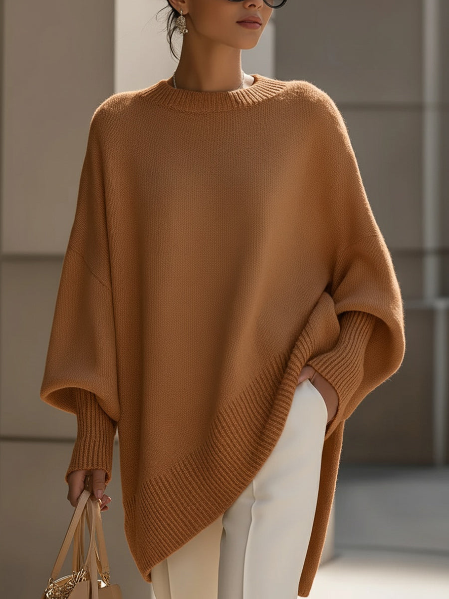 Lillian luxe oversized sweater in neutral tone with graceful draping and elegant flowing silhouette