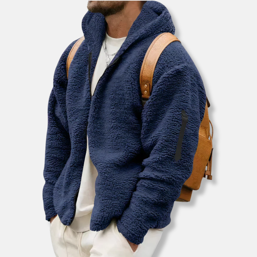 Men's sherpa fleece full-zip hoodie relaxed fit casual winter outerwear plush cozy warmth