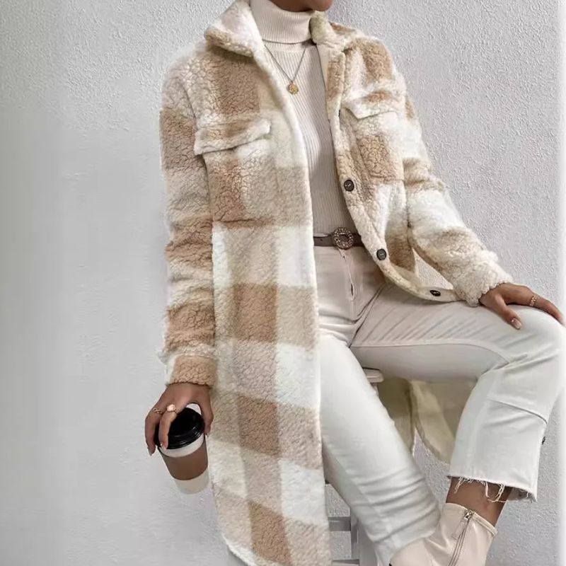 Emberton oversized plaid jacket in warm tones with exceptionally soft relaxed-fit fabric