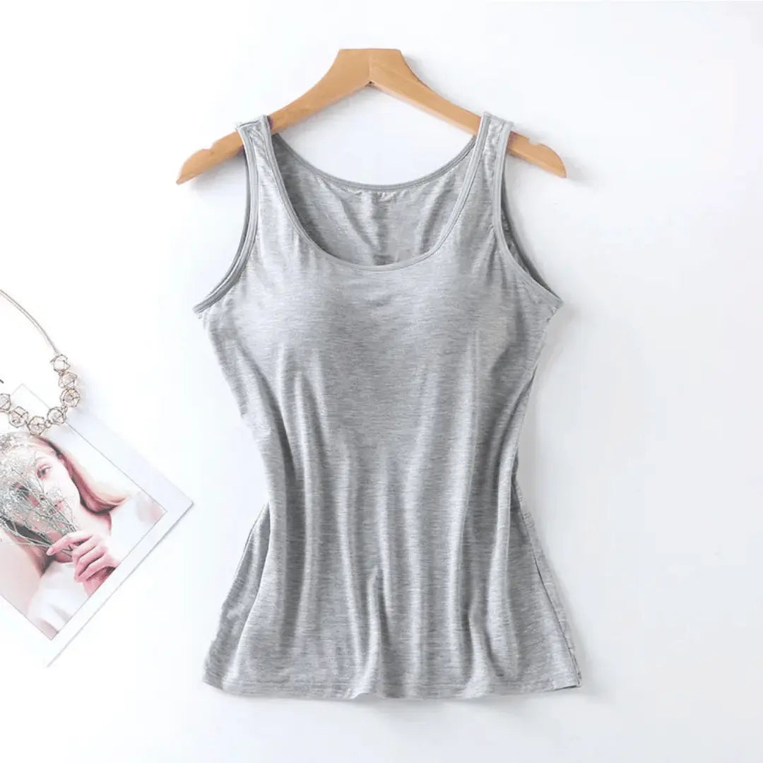 Michaella beige comfy bra-tank top with built-in bra support, versatile for workouts and casual wear