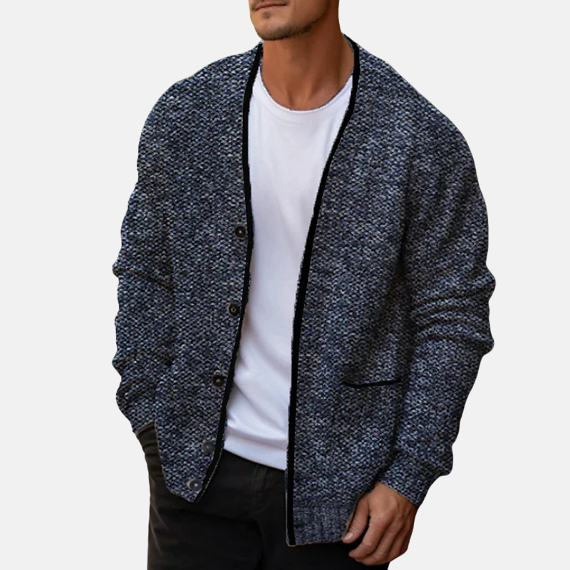 Men's wool blend relaxed fit V-neck cardigan button-front knit sweater casual layering essential