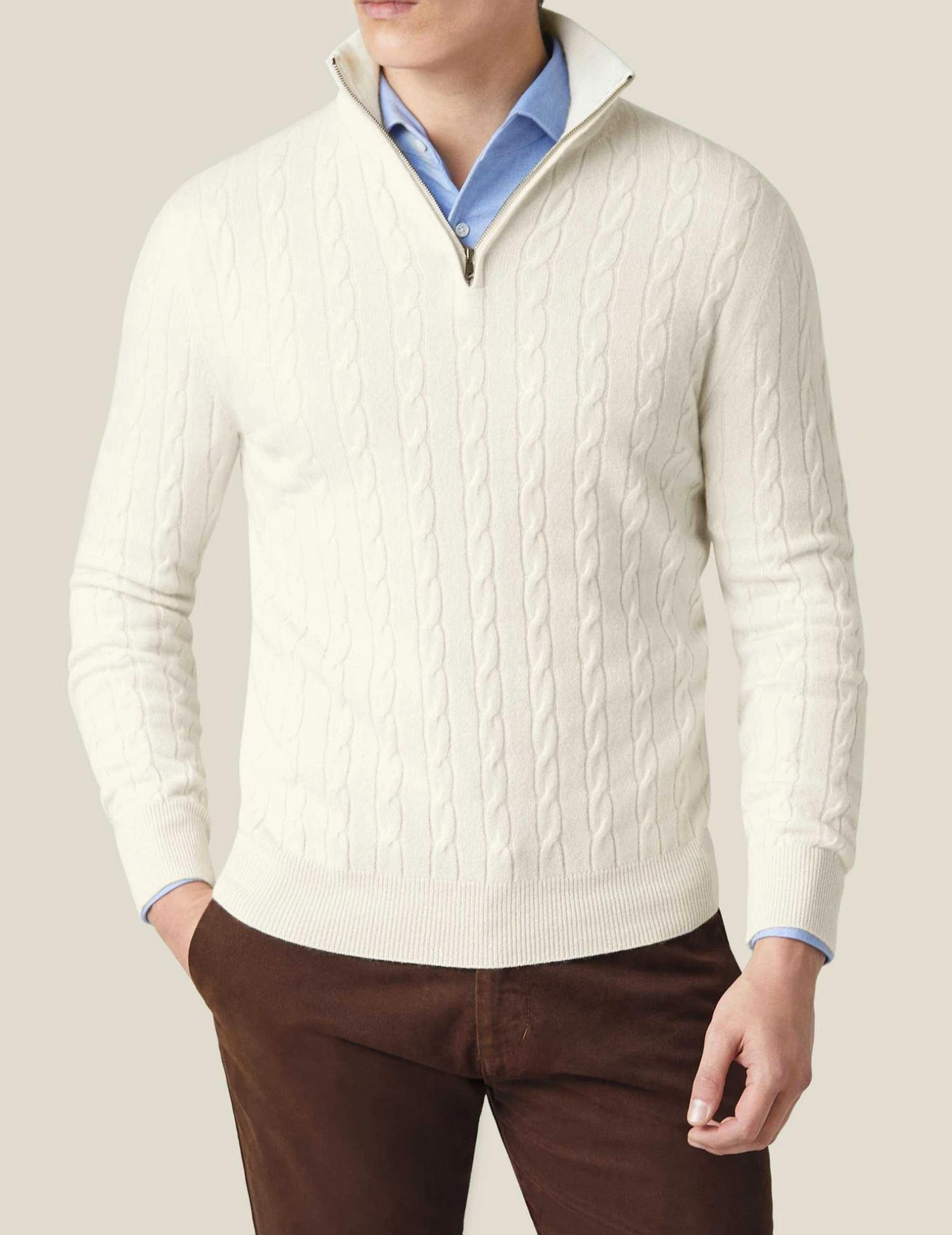 Men's cable knit wool blend sweater half zip standing collar smart casual warm everyday style