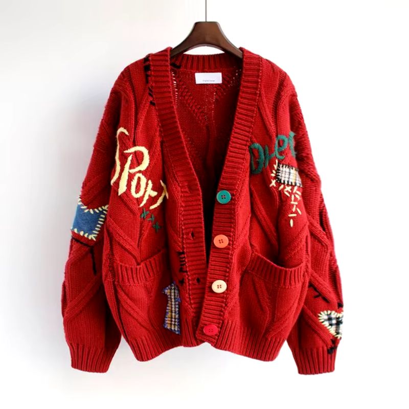 Patcha multicolor textured knit cardigan with playful color-pop pattern and cozy soft feel