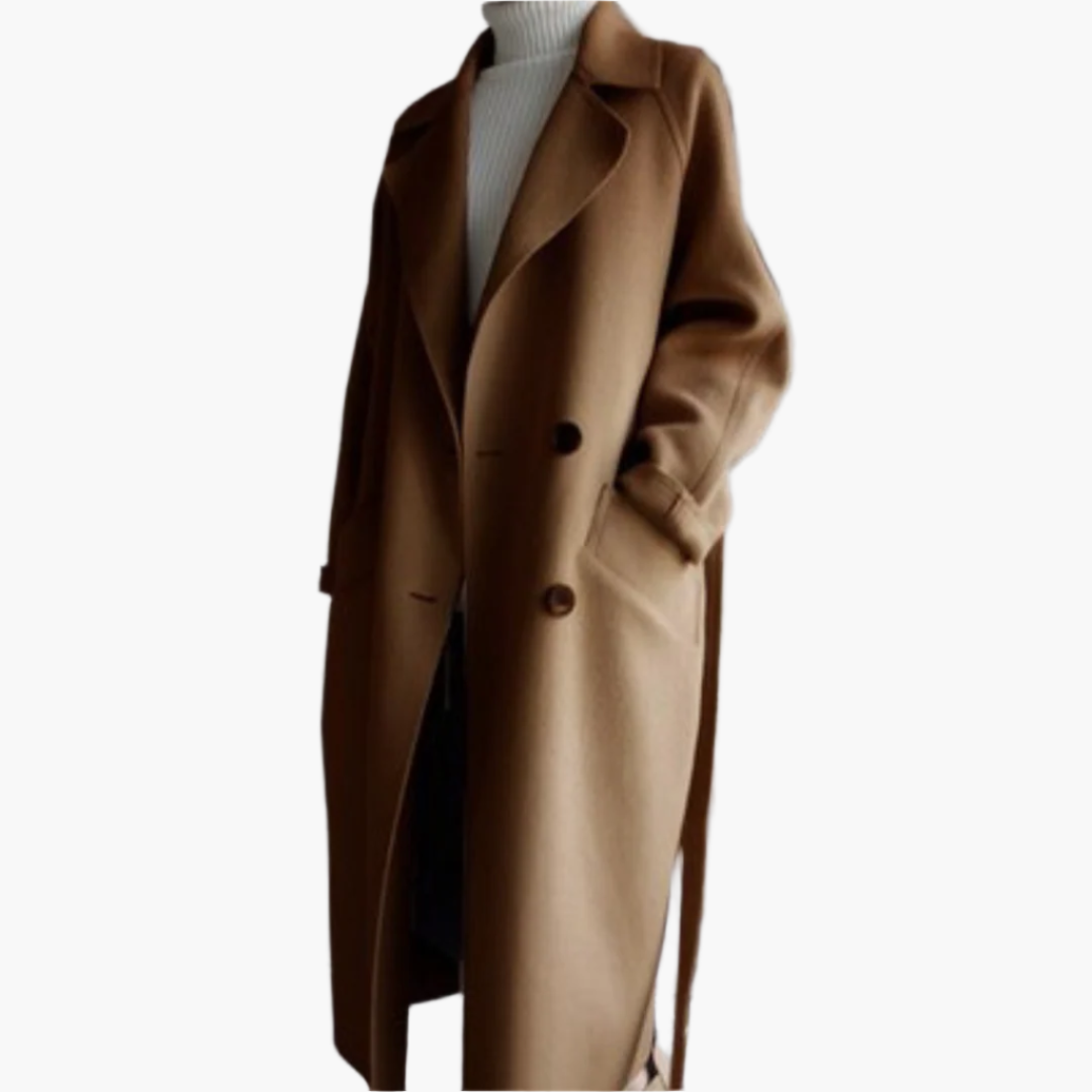 Women's classic lapel front winter coat tailored silhouette versatile office-to-evening outerwear
