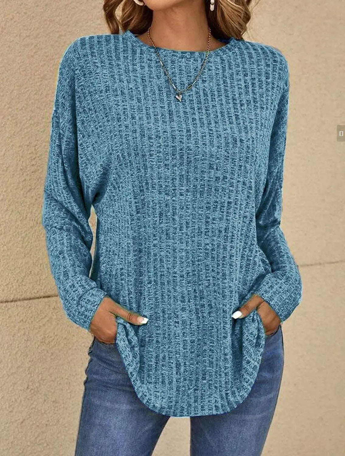 Women's relaxed fit ribbed knit pullover sweater long sleeve casual soft texture