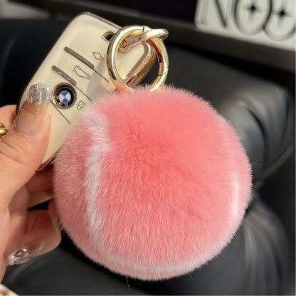 Wavlynn plush tennis ball keychain ultra-soft fuzzy texture vibrant yellow-green secure gold clasp