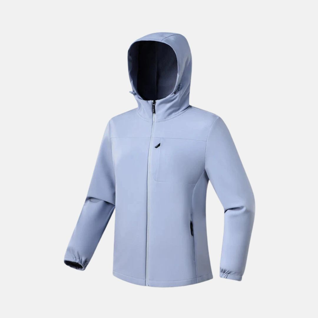 Women's black stretch softshell hooded jacket regular fit with elastic cuffs for active lifestyle
