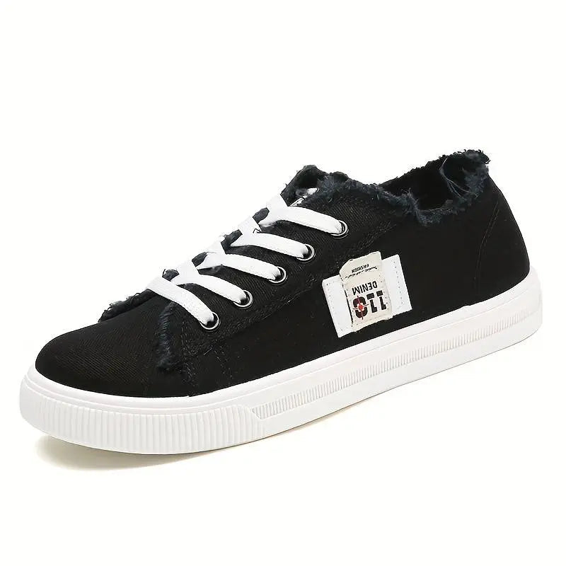 Victoria canvas sneakers in denim blue and white with frayed vintage edges for casual daily wear