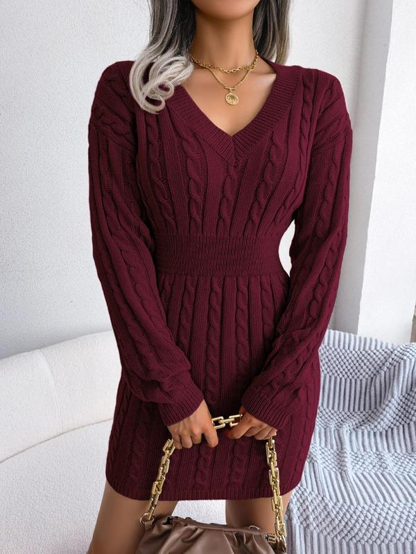 Cozy long sleeve V-neck dress in soft fabric with flattering feminine silhouette for all-day comfort