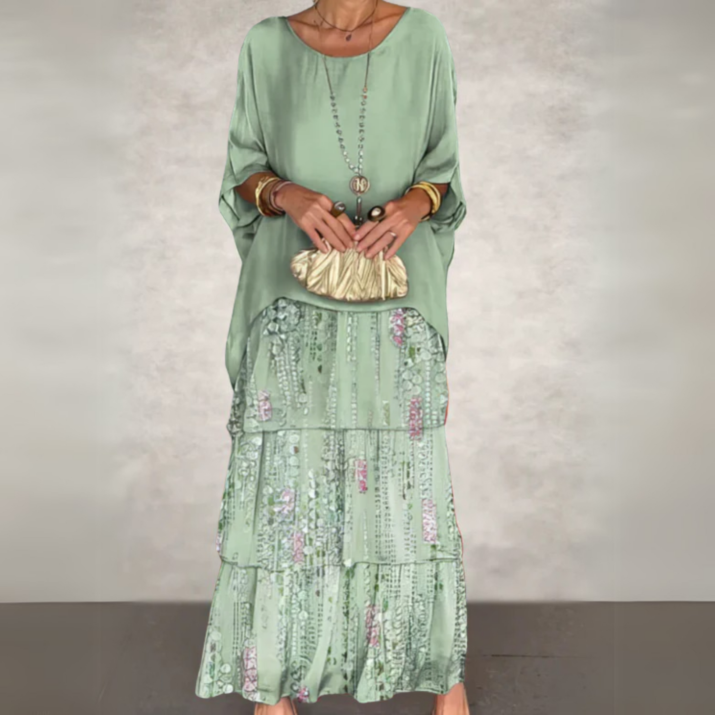 Elegant long flowing dress for women, graceful silhouette, flattering fit, perfect for weddings and events