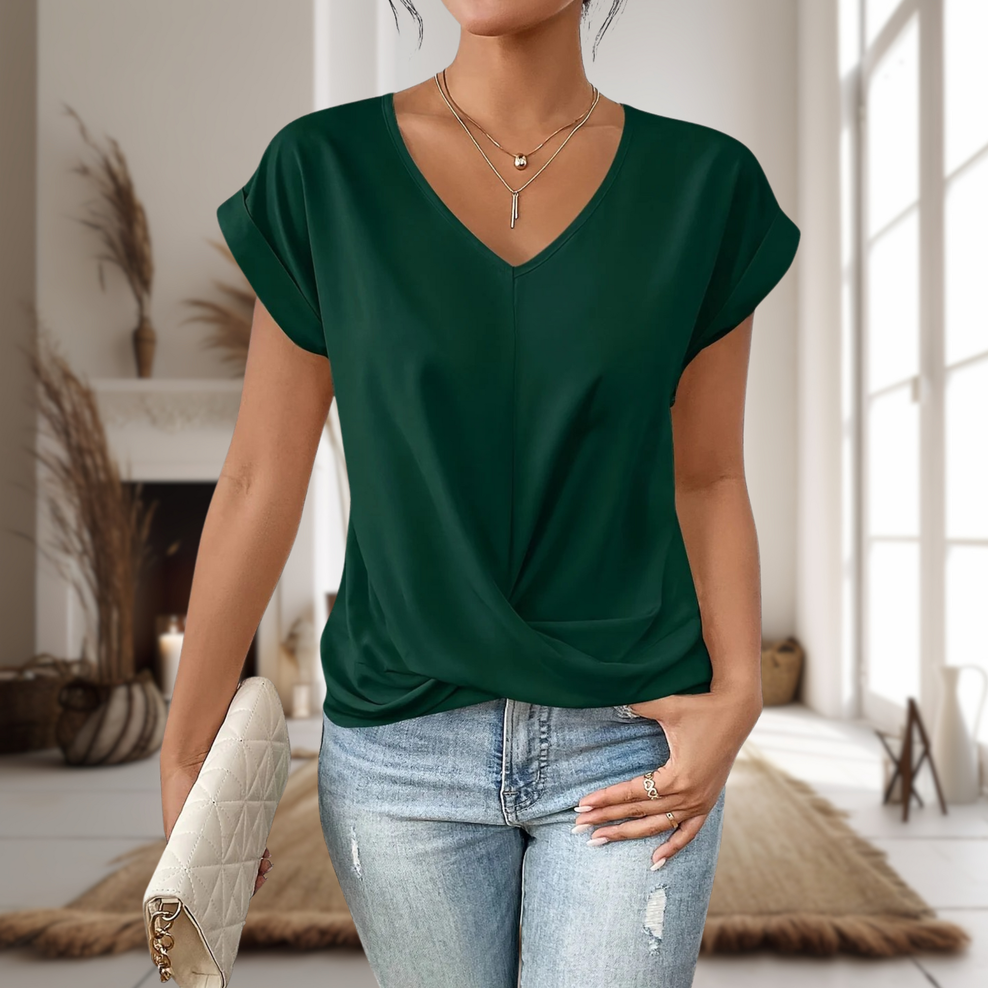 Elle casual sweetheart neckline women's t-shirt lightweight breathable summer top everyday elegance