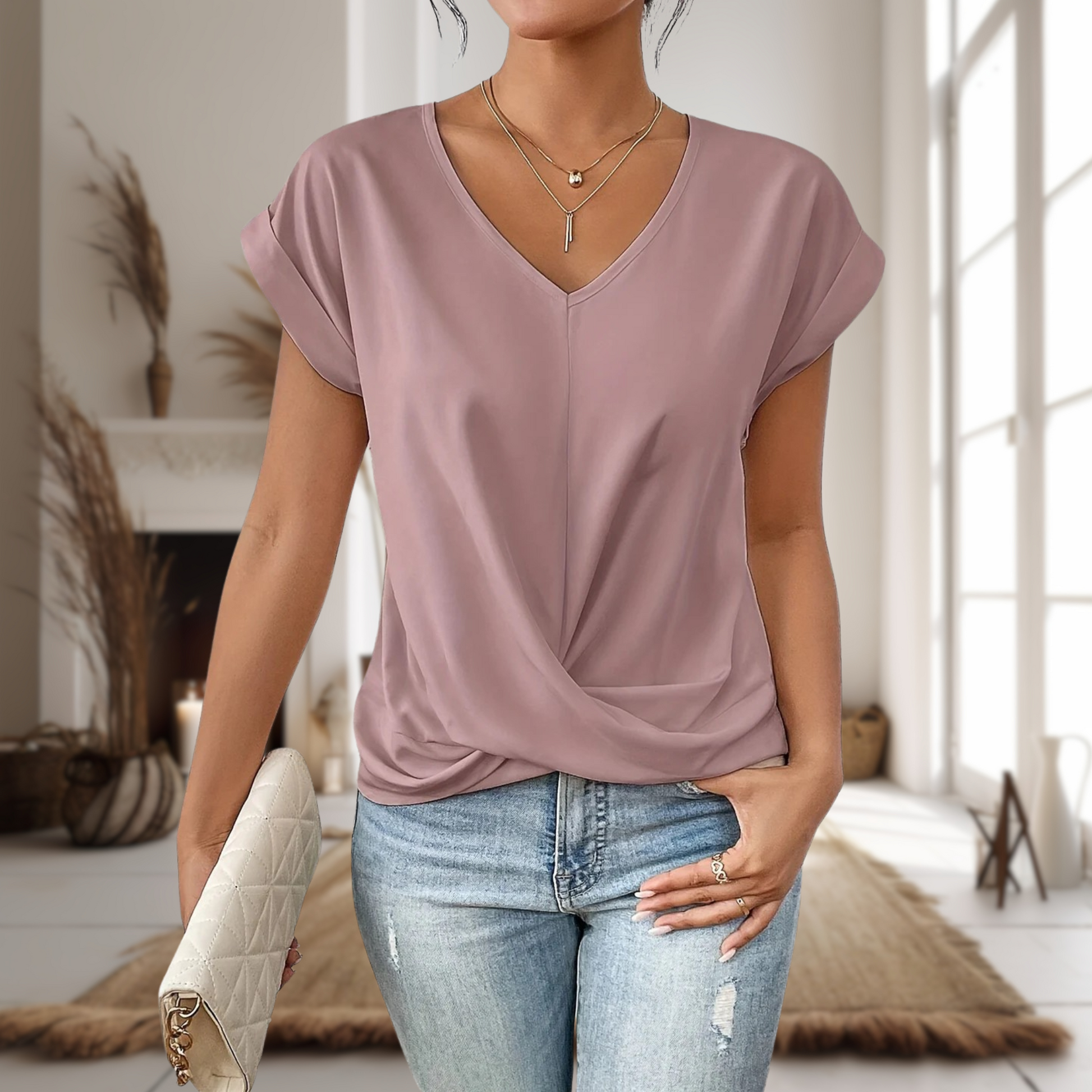 Elle casual sweetheart neckline women's t-shirt lightweight breathable summer top everyday elegance