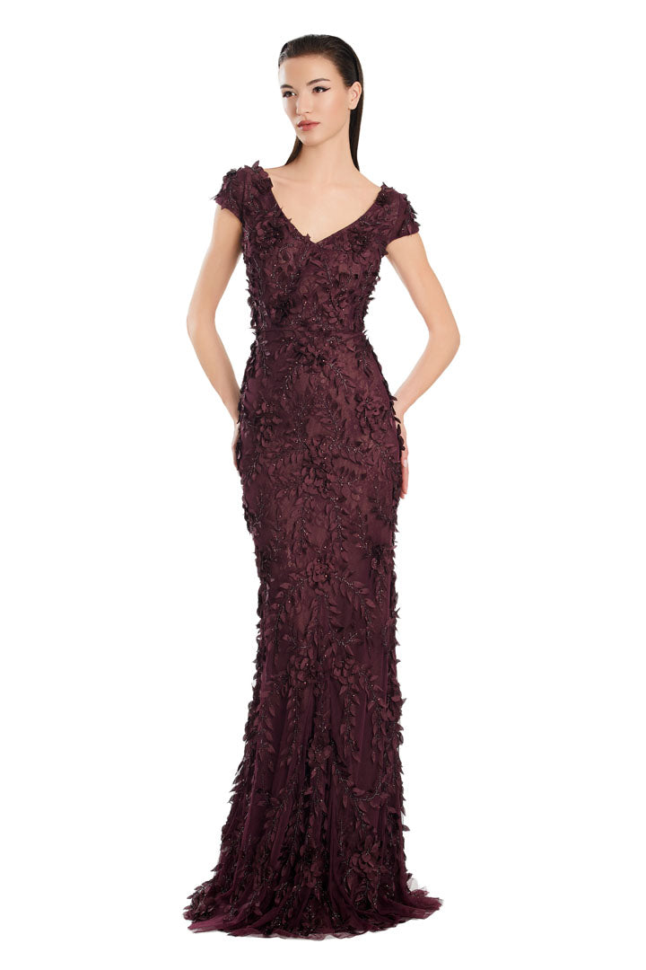 Alexander by Daymor long lace mother of the bride formal gown with V-neckline and subtle shimmer