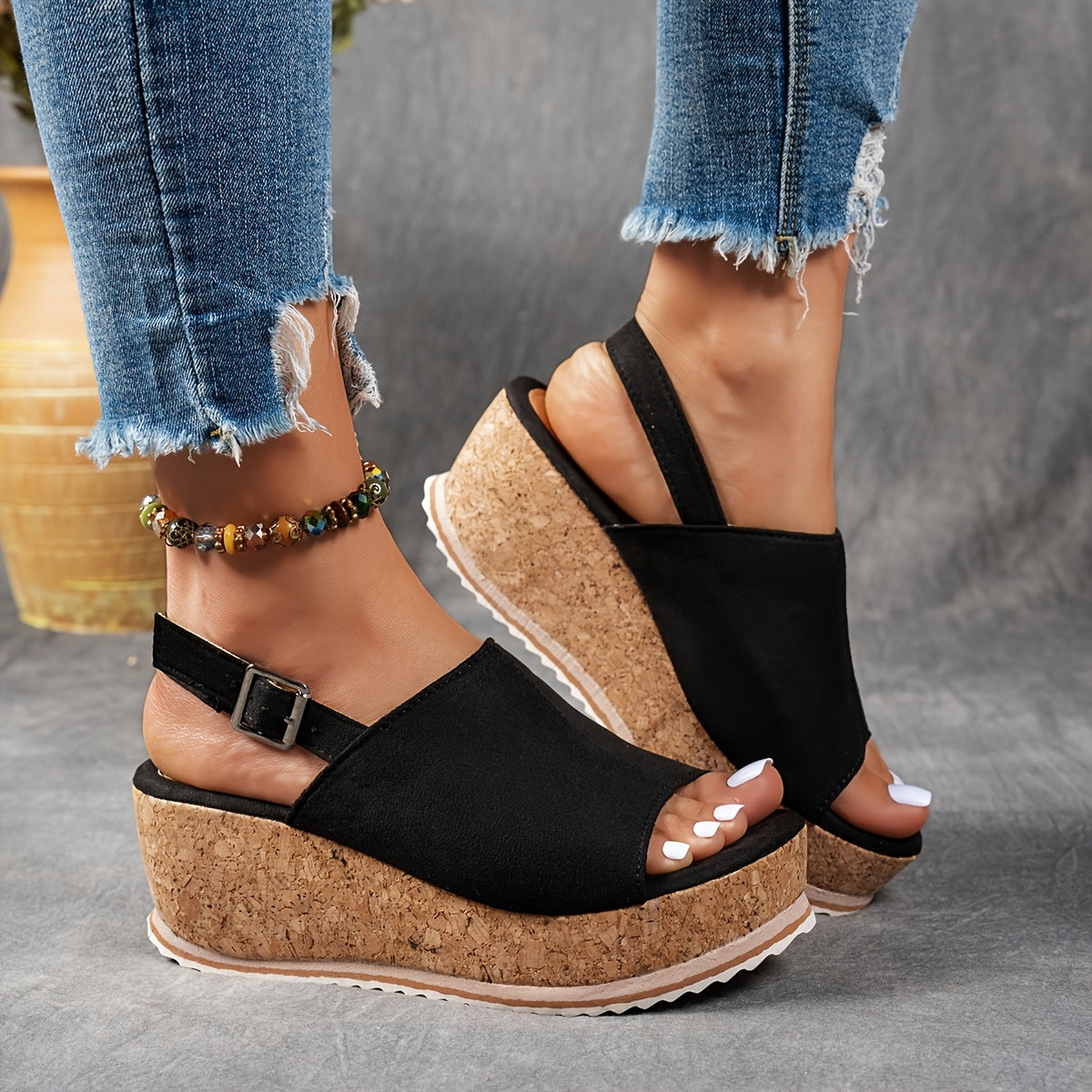 Women's platform sandals with adjustable buckle straps, cushioned EVA sole, and lightweight supportive lift