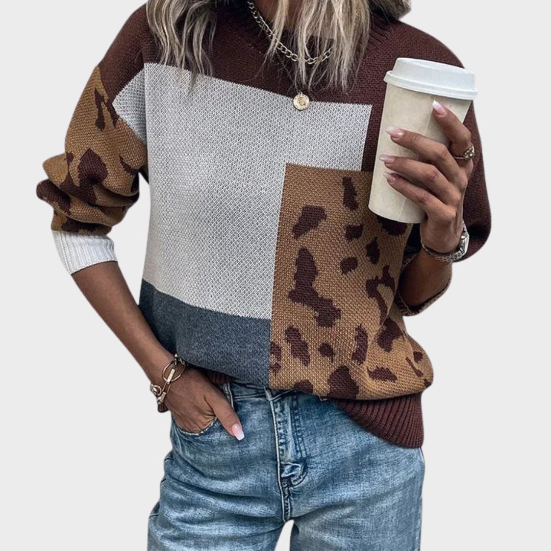 Beige relaxed-fit Caroline™ knit sweater with soft breathable fabric and casual elegant silhouette