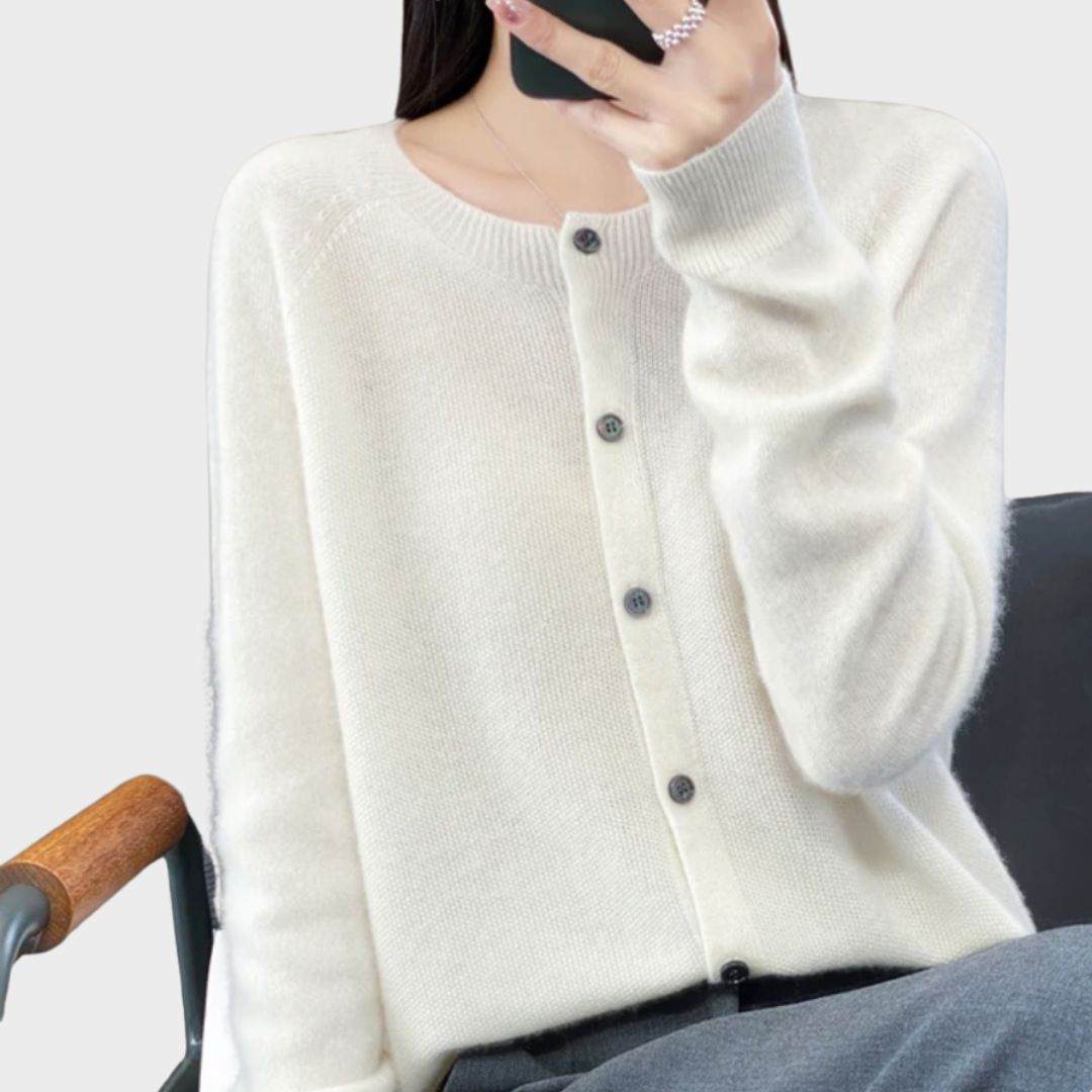 Bella™ women's relaxed-fit cardigan in neutral tones, premium soft fabric, timeless elegant style