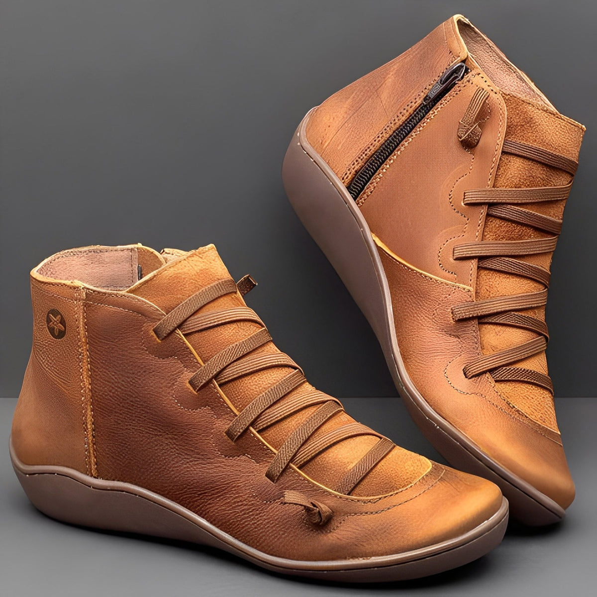 Women's black lace-up zip ankle boots with side zipper closure and customizable fit