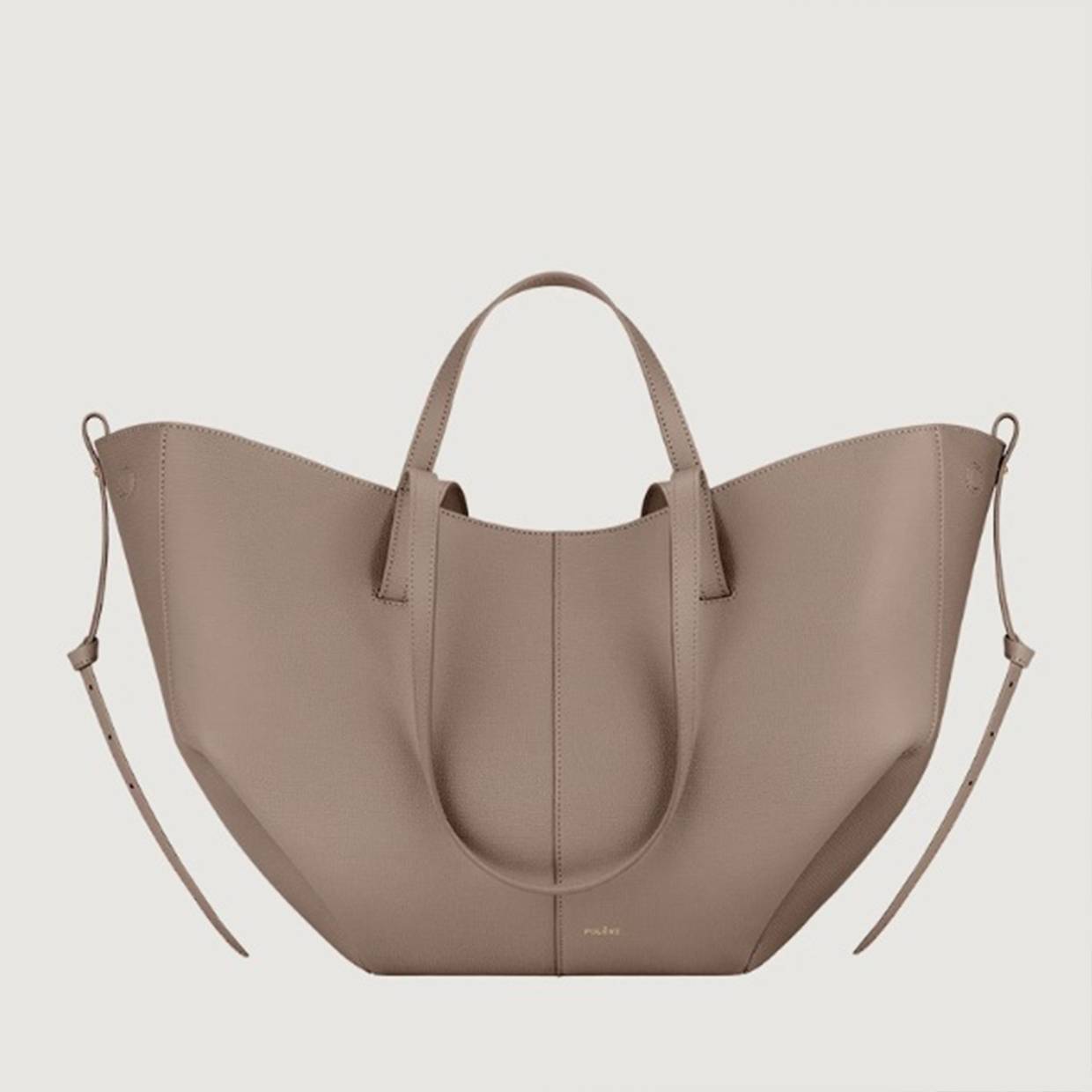 Ylvara structured geometric handbag in neutral tones with sturdy straps, modern minimalist silhouette