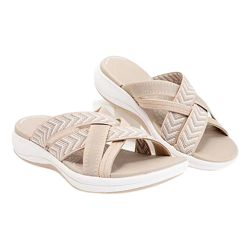 Women's cushioned comfort sandals with comfort support in neutral tones, elegant refined silhouette