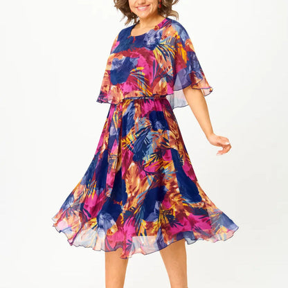 Women's chiffon flowy draped dress with tummy control, lightweight & curve-flattering silhouette