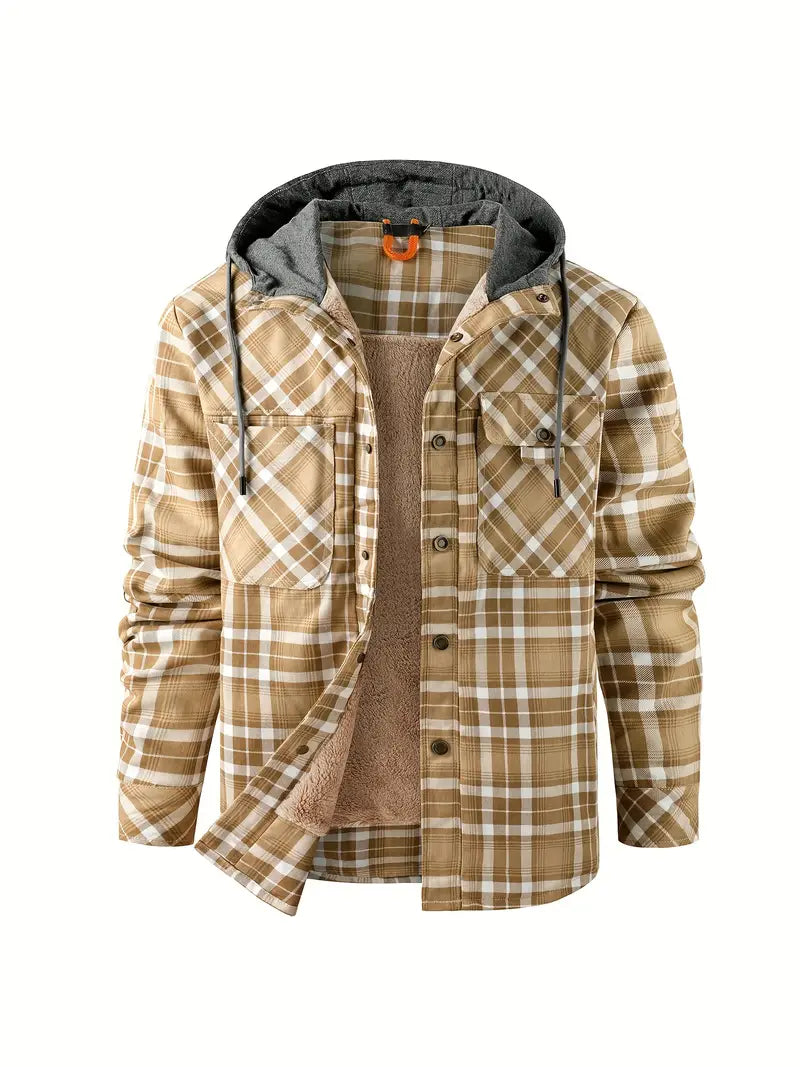 Wyatt hooded plaid jacket with cozy fleece lining, lightweight casual outdoor layer for all seasons