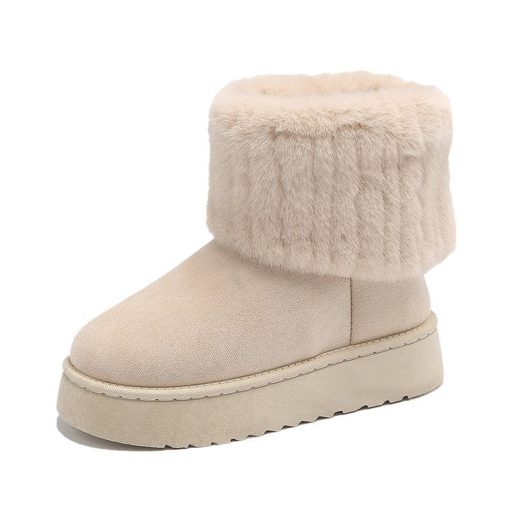 Women's winter ankle boots with luxurious fur trim, cozy style for cold-weather fashion