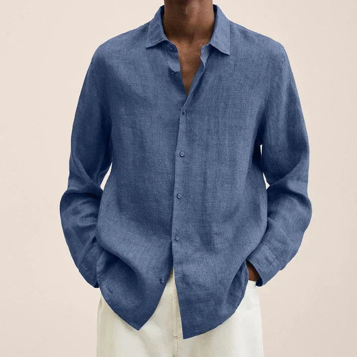 Men's lightweight linen shirt classic fit long sleeves button closure breathable summer style