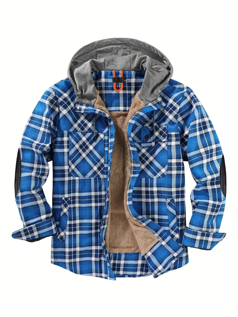 Wyatt hooded plaid jacket with cozy fleece lining, lightweight casual outdoor layering piece
