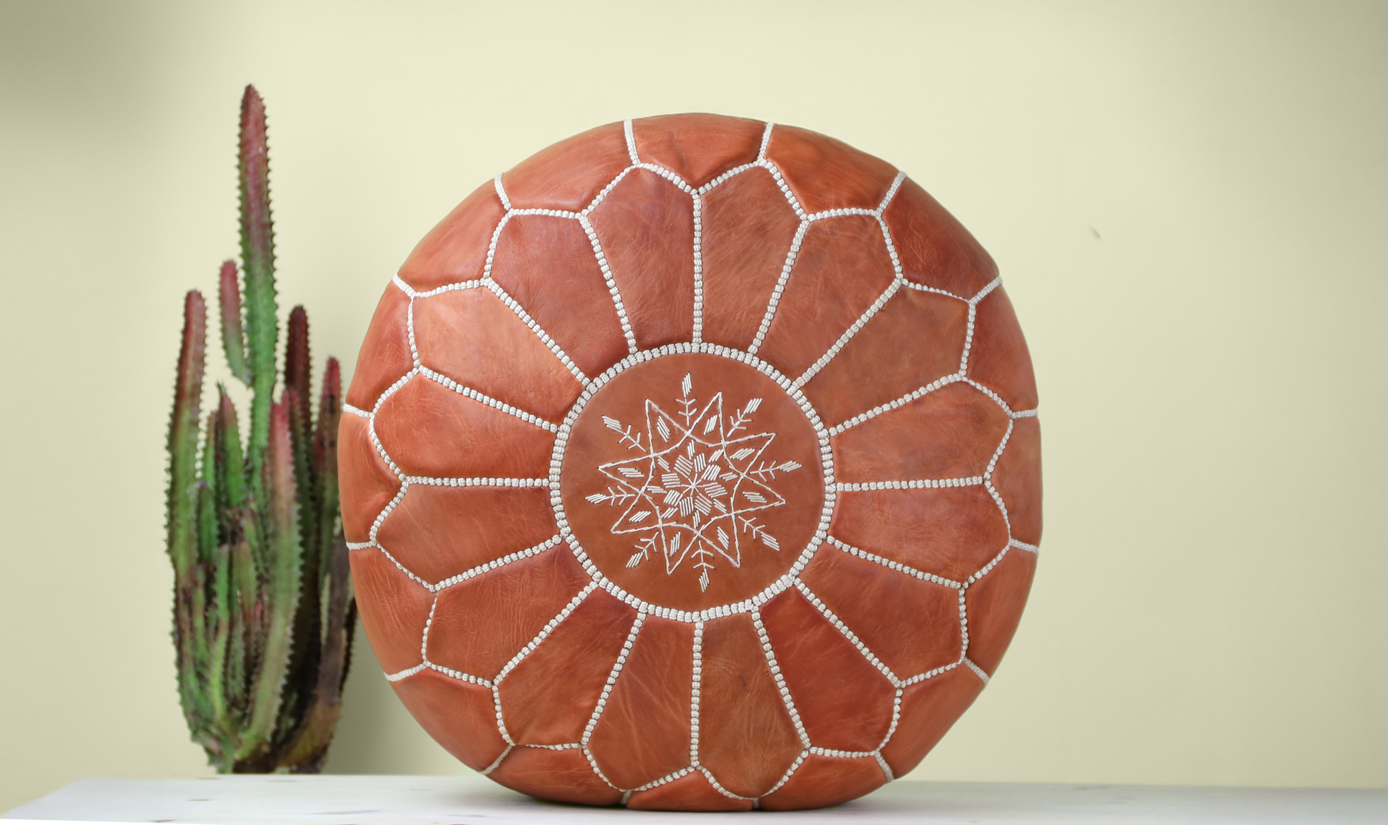 Natural Leather Ottoman Pouf - Wavlynn
