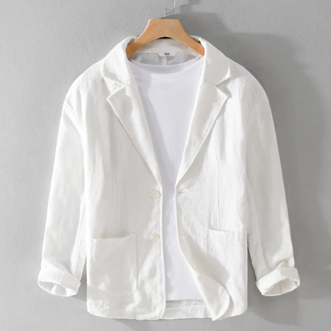 Jackson Essential relaxed linen jacket in deep rich hue, individually dyed for a unique one-of-a-kind finish
