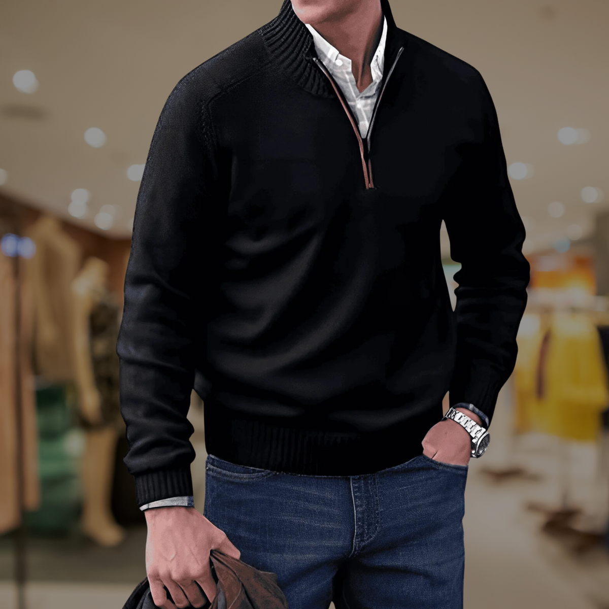 Beckett Zip elegant quarter-zip pullover lightweight insulating men's luxury business casual sweater