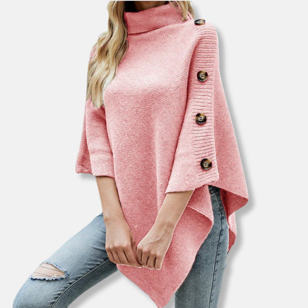 Women's oversized knitted poncho high neck asymmetrical hem cozy street style fall winter