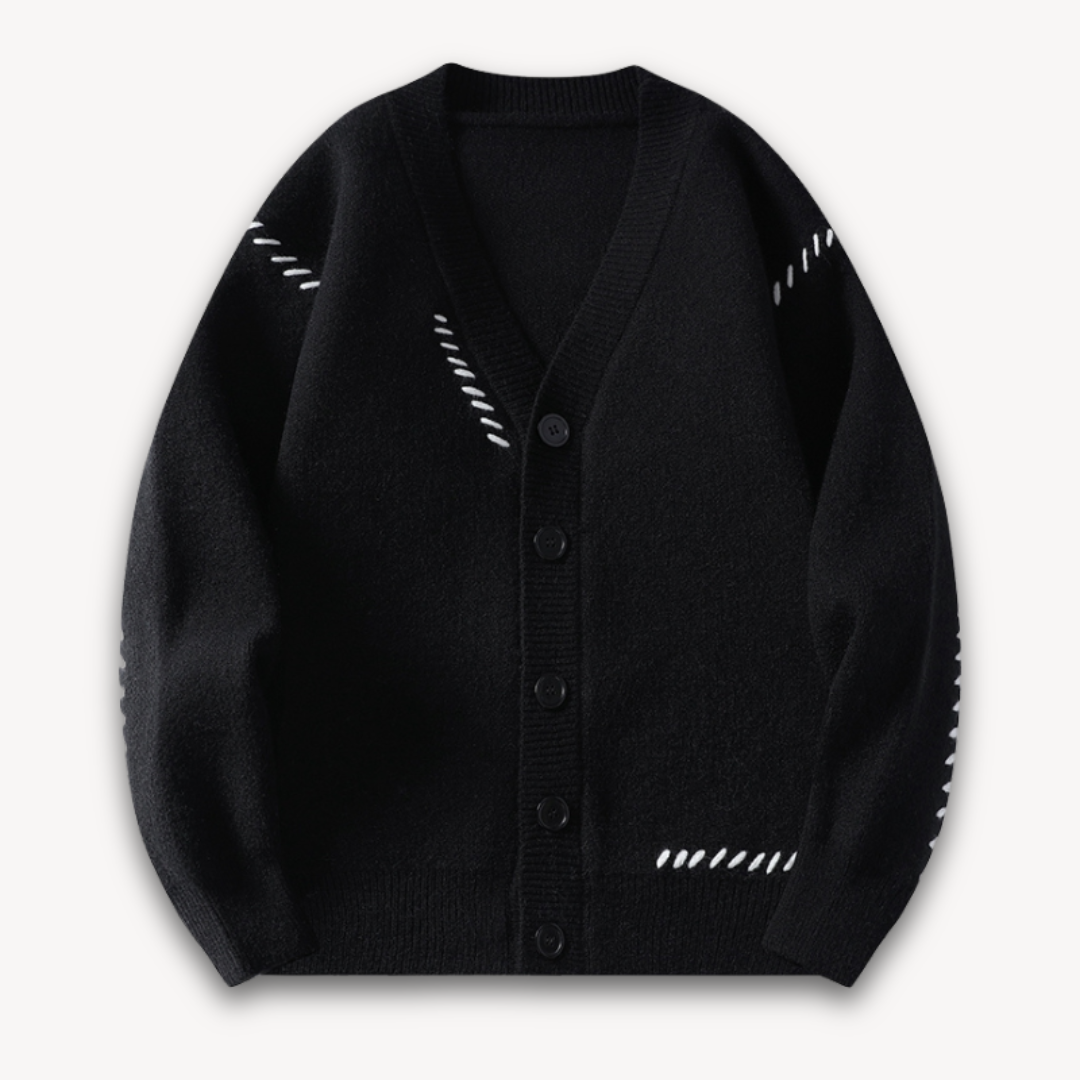 Men's cream oversized cardigan soft wool-blend knit button closure relaxed casual layering silhouette