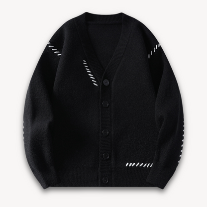 Men's cream oversized cardigan soft wool-blend knit button closure relaxed casual layering silhouette