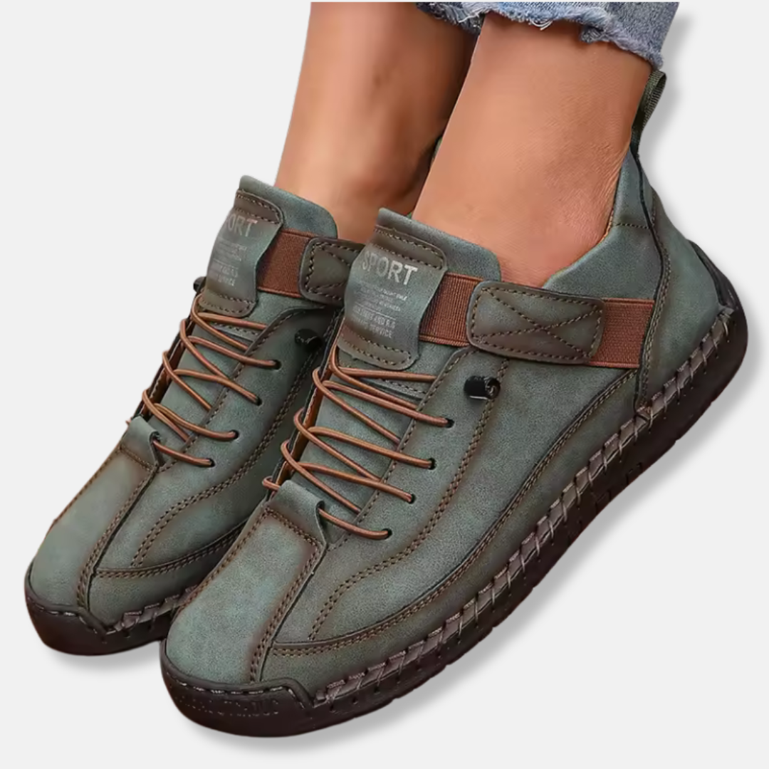 Women's black faux leather mid-calf lace-up boots with anti-slip sole for casual fall wear