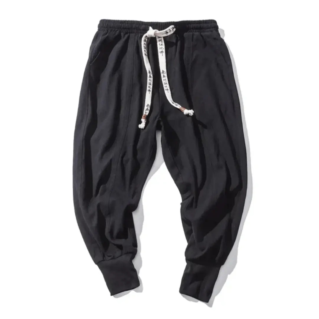 Kenji loose fit cotton blend drawstring pants in neutral tone, Japan streetwear style drop crotch