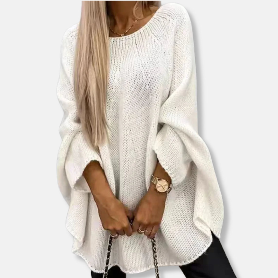 Women's chunky knit oversized tunic sweater with batwing sleeves in cozy versatile style