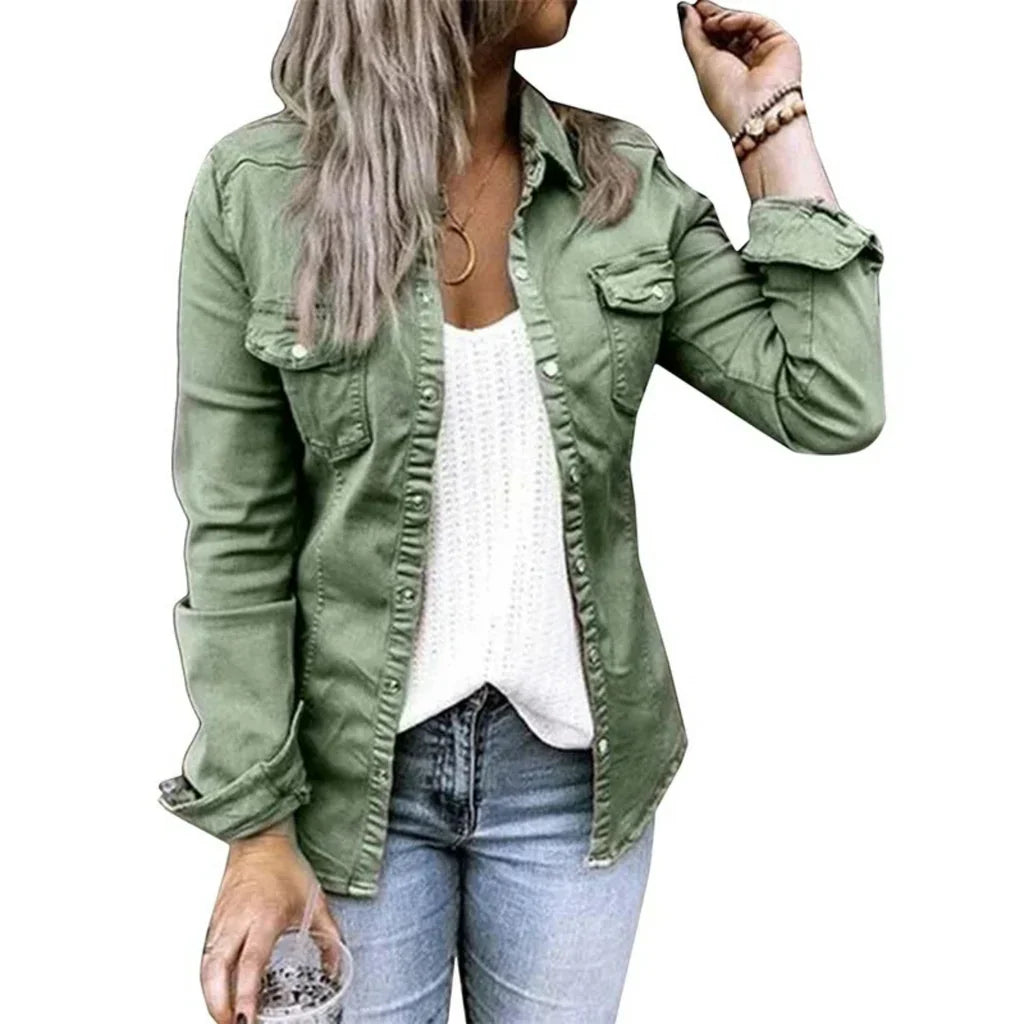 Women's cotton blend relaxed tailored jacket with button front closure and chest pockets