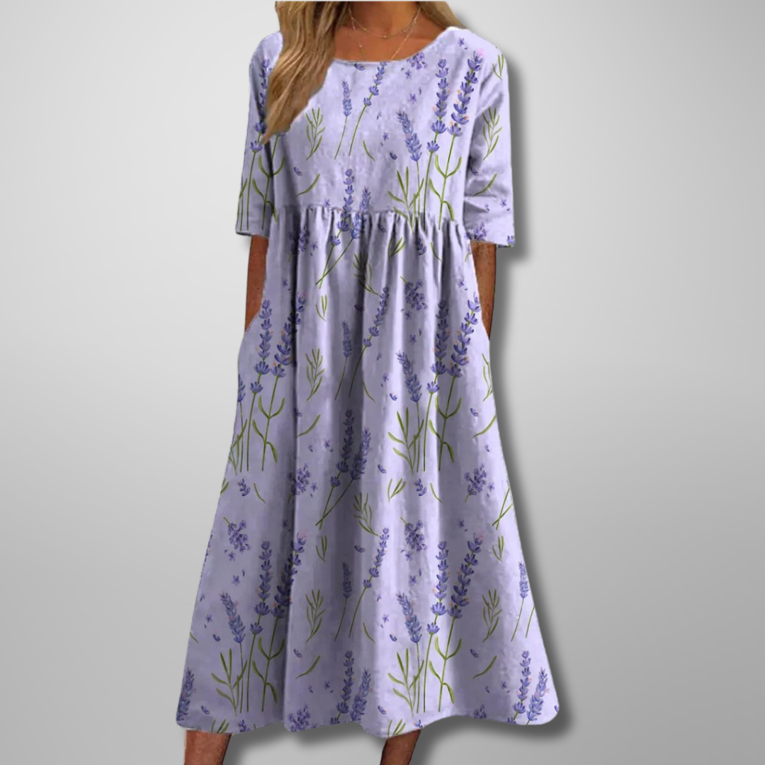 Relaxed floral midi dress with flowing feminine cut and lightweight fabric for effortless everyday elegance
