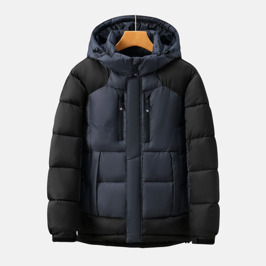 Men's black padded jacket detachable hood hip-length insulated outerwear ultra warm all-weather
