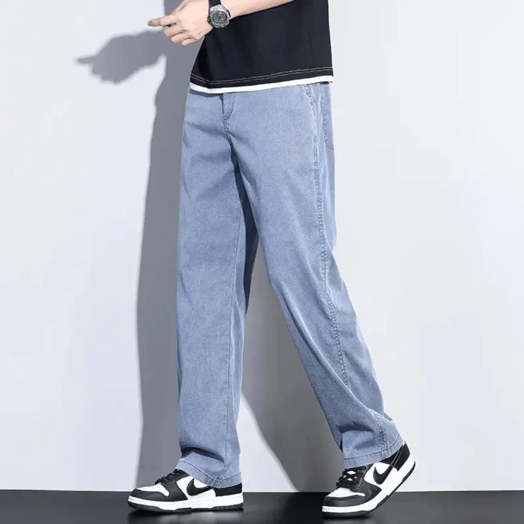 Dark wash stretch urban denim jeans casual fit with all-day comfort and flexible waistband