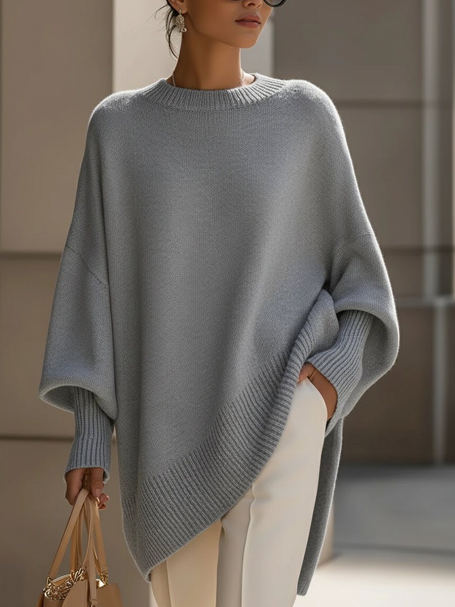 Lillian luxe oversized sweater in neutral tone with graceful draping and elegant flowing silhouette